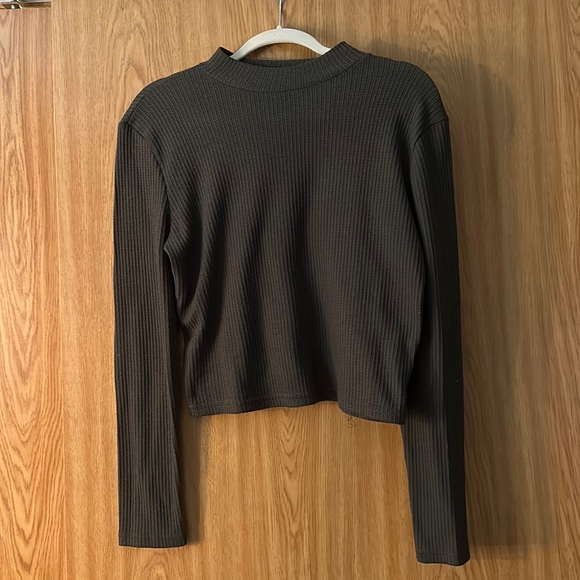 Olive green waffle knit crop top - Picture 1 of 3
